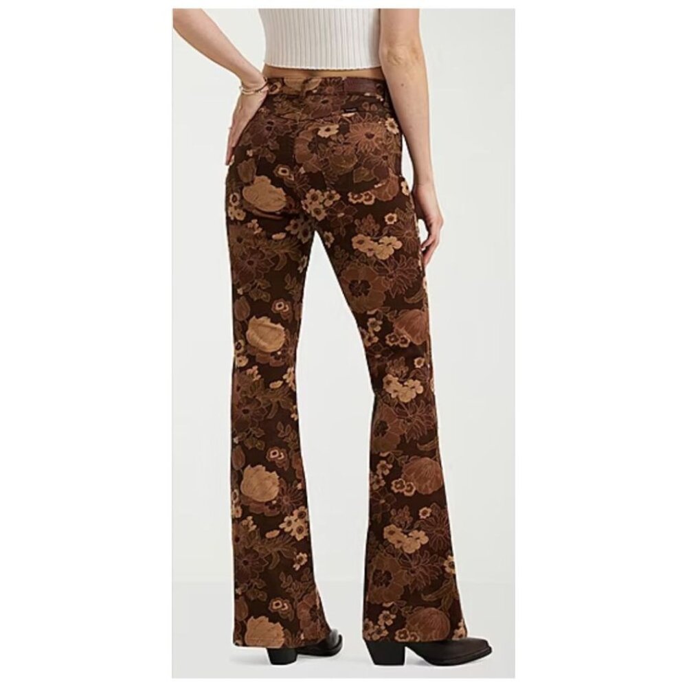 WRANGLER "Fierce Flare" Hi-Rise Floral Cords Flare/Bell Jeans Brown/Tan Women 14 - Picture 2 of 14